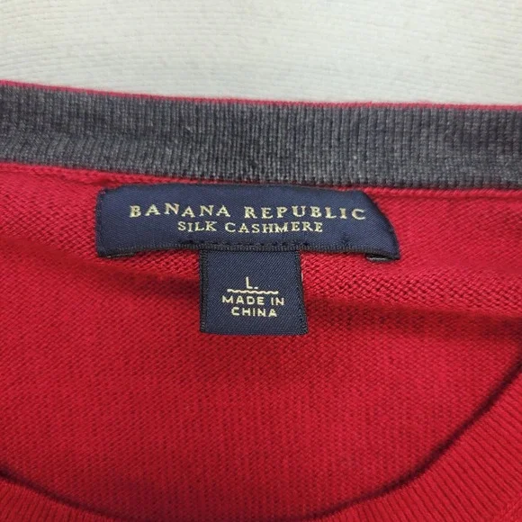 Banana Republic Sweater Womens Large Red Cashmere Silk Crewneck Preppy Holiday - Picture 4 of 11
